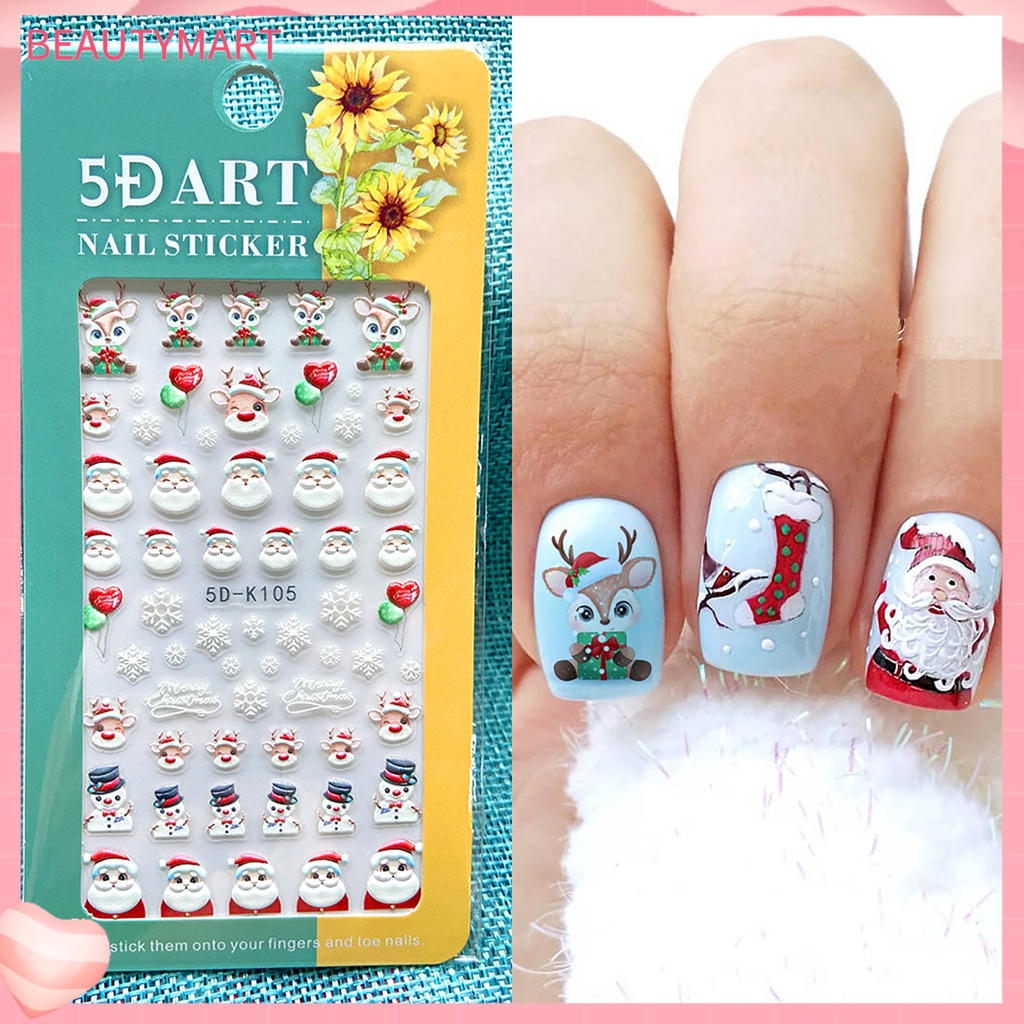 Miếng Dán Trang Trí Móng Tay 5D Không Phai Hình Bông Tuyết Giáng Sinh