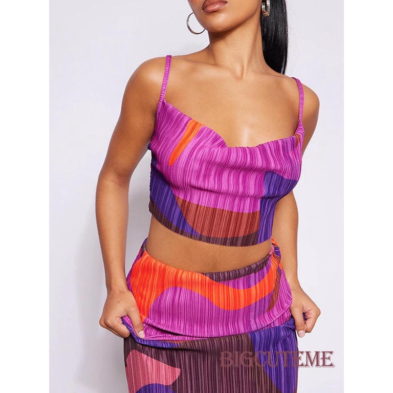 Bộ Trang Phục 2 Mảnh Gồm Áo Hai Dây Nhuộm Màu Và Chân Váy Dài Lưng Cao Thời Trang Mùa Hè Cho Nữ