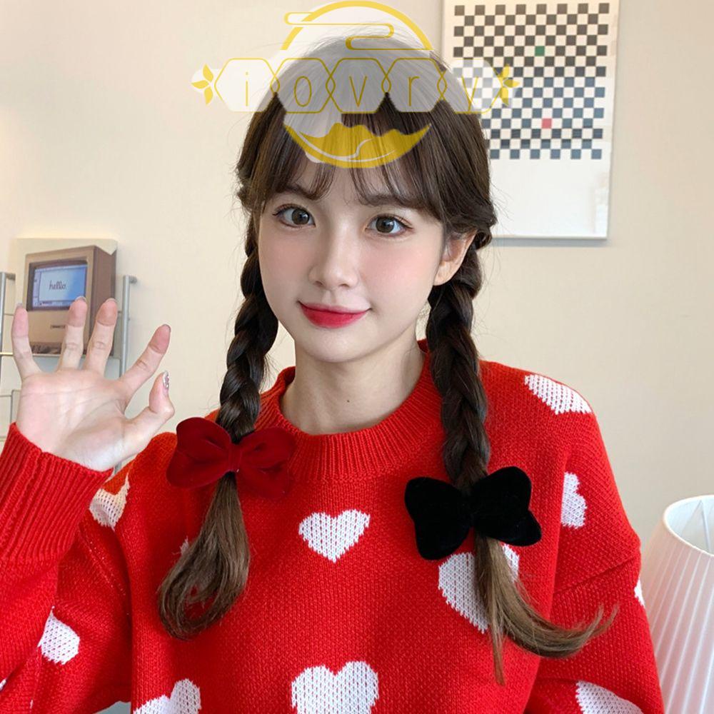 Kẹp Tóc Nơ Vải Nhung Họa Tiết Hình Học Phong Cách Vintage Thời Trang Thu Đông Cho Nữ