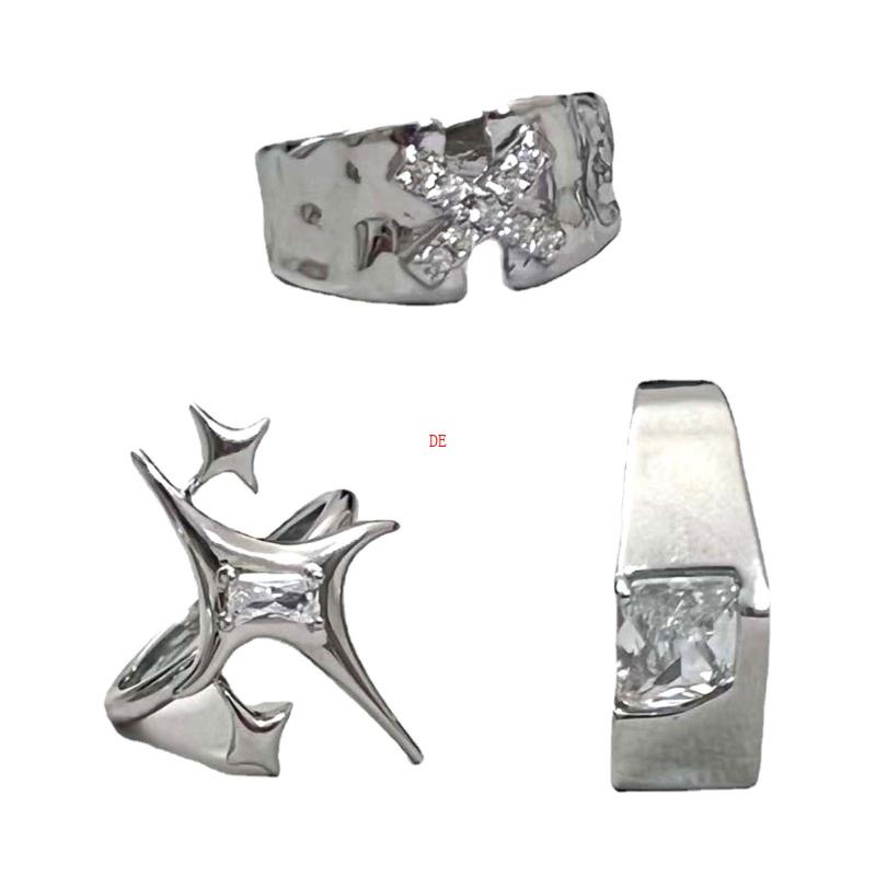 Set 3 Nhẫn Hợp Kim Hình Thánh Giá Đính Đá Zircon Thời Trang