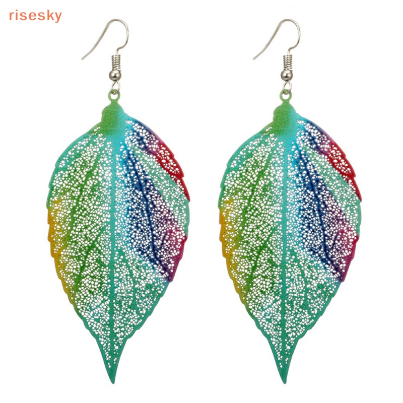 Bông Tai Dáng Dài Hình Chiếc Lá Nhiều Màu Phong Cách Boho