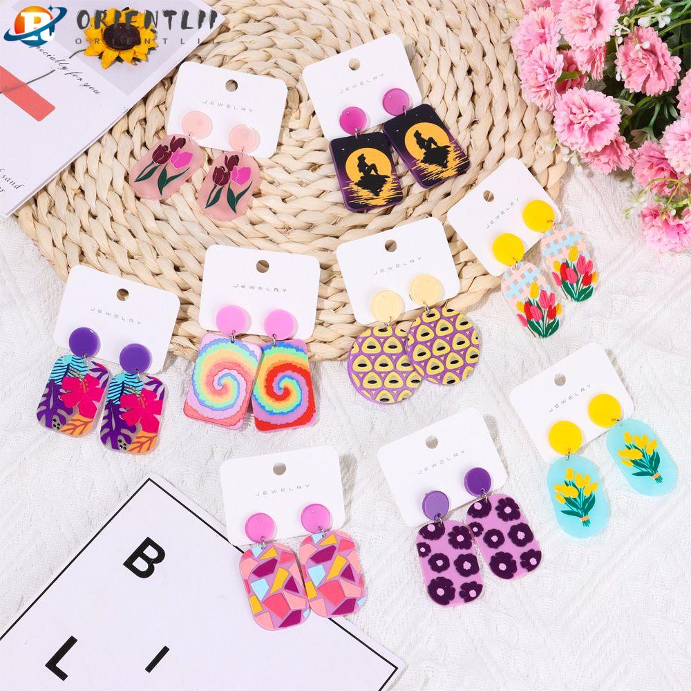 Khuyên Tai Dạng Thả Hình Hoa Nhiều Màu Sắc Bằng Acrylic