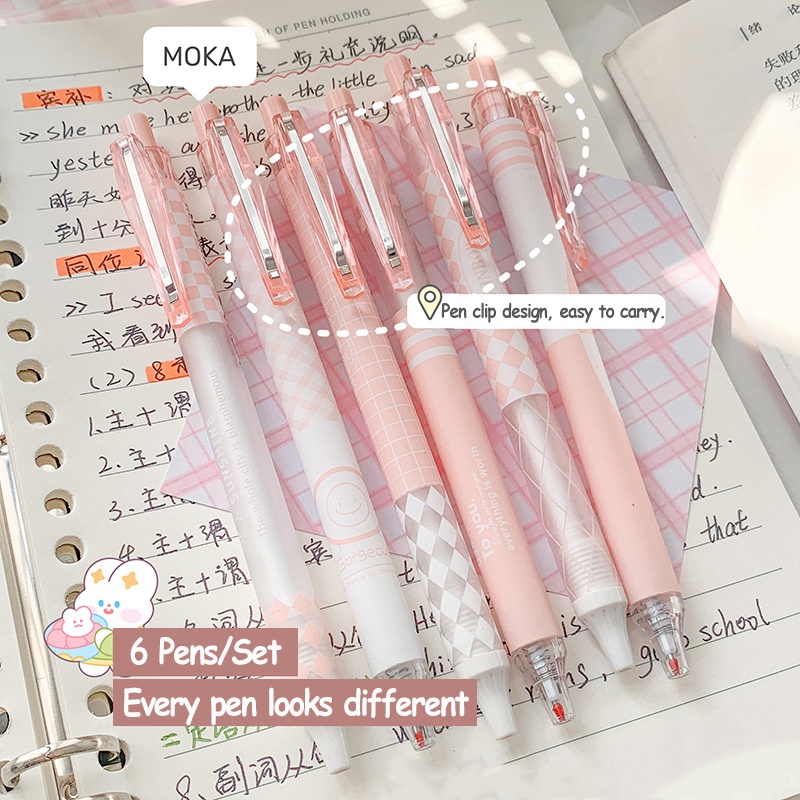 Set 6 Bút Mực Gel Ngòi 0.5mm Màu Đen Kiểu Hàn Quốc
