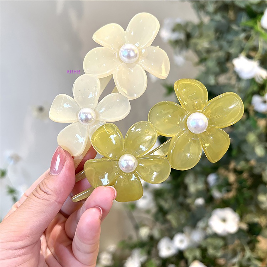 Kẹp Tóc Mỏ Vịt Đôi Đính Ngọc Trai Bằng Acrylic Thanh Lịch Dành Cho Nữ Mới