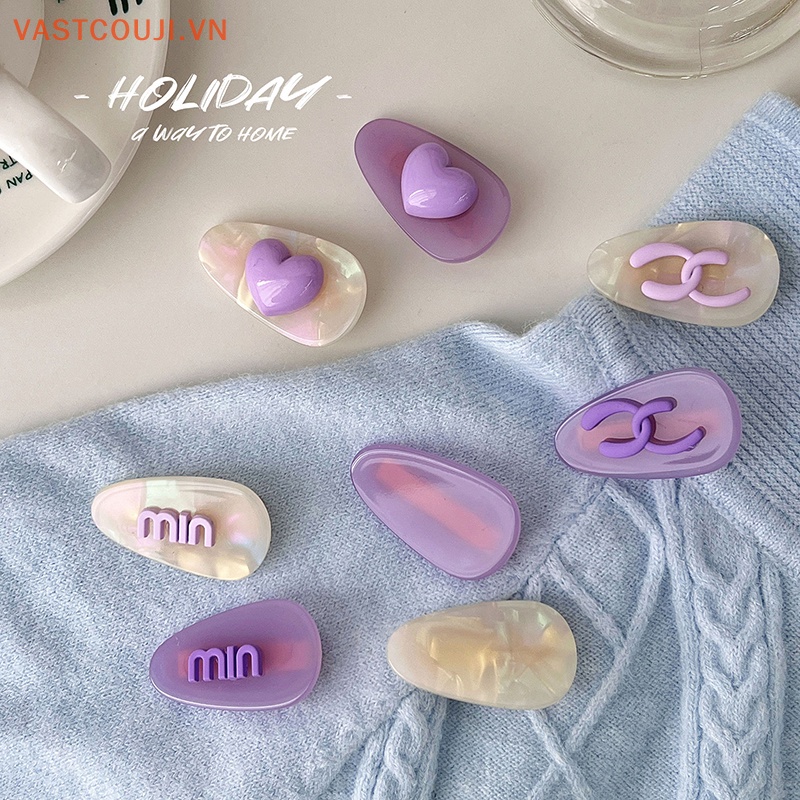 Kẹp Tóc Màu Tím In Họa Tiết Chữ / Trái Tim Xinh Xắn Thời Trang Cho Nữ