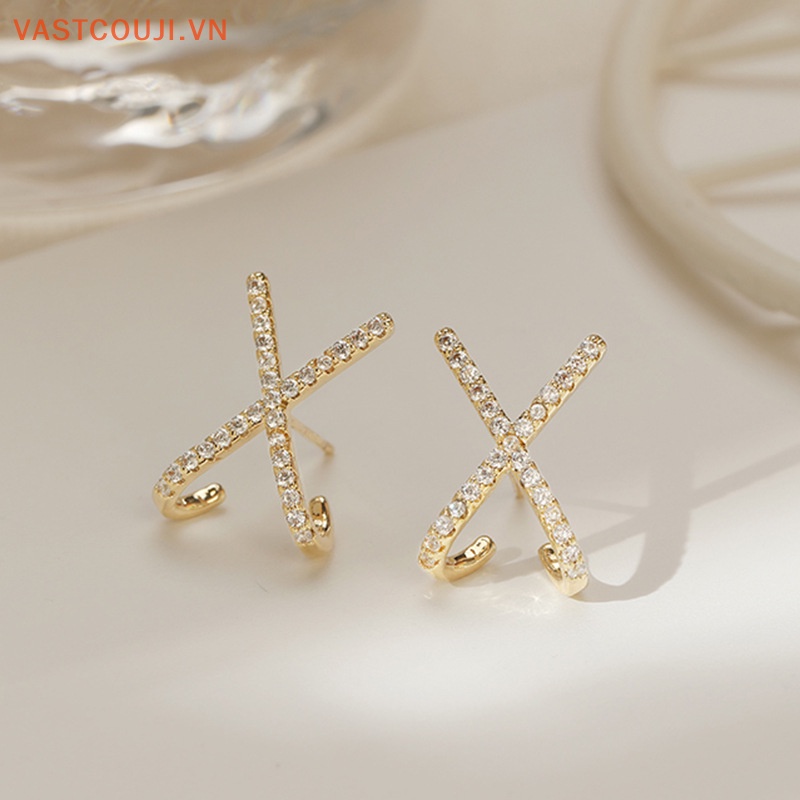 1 Đôi Khuyên Tai Chữ X Đính Đá Thời Trang Cho Nữ