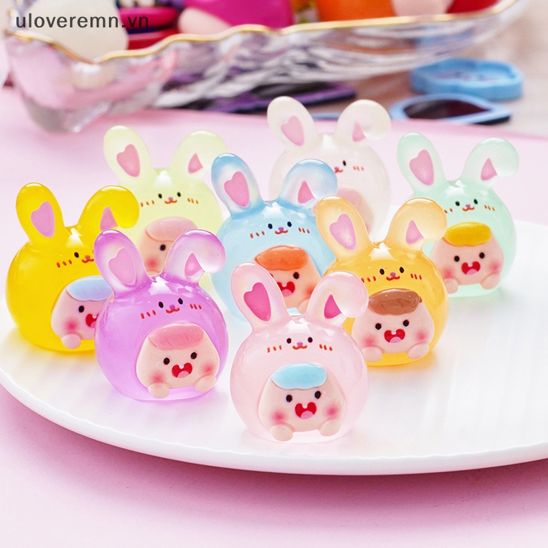 Set 2 Tượng Thỏ Hoạt Hình Mini Bằng Nhựa Phát Quang Trang Trí Tiểu Cảnh