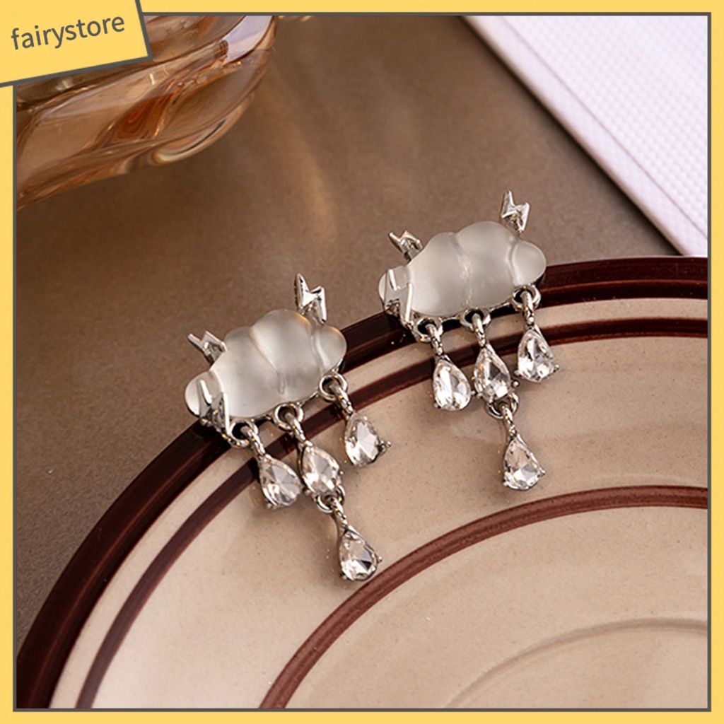 1 Đôi Bông Tai Hình Đám Mây Mưa Đính Pha Lê Giả Thời Trang