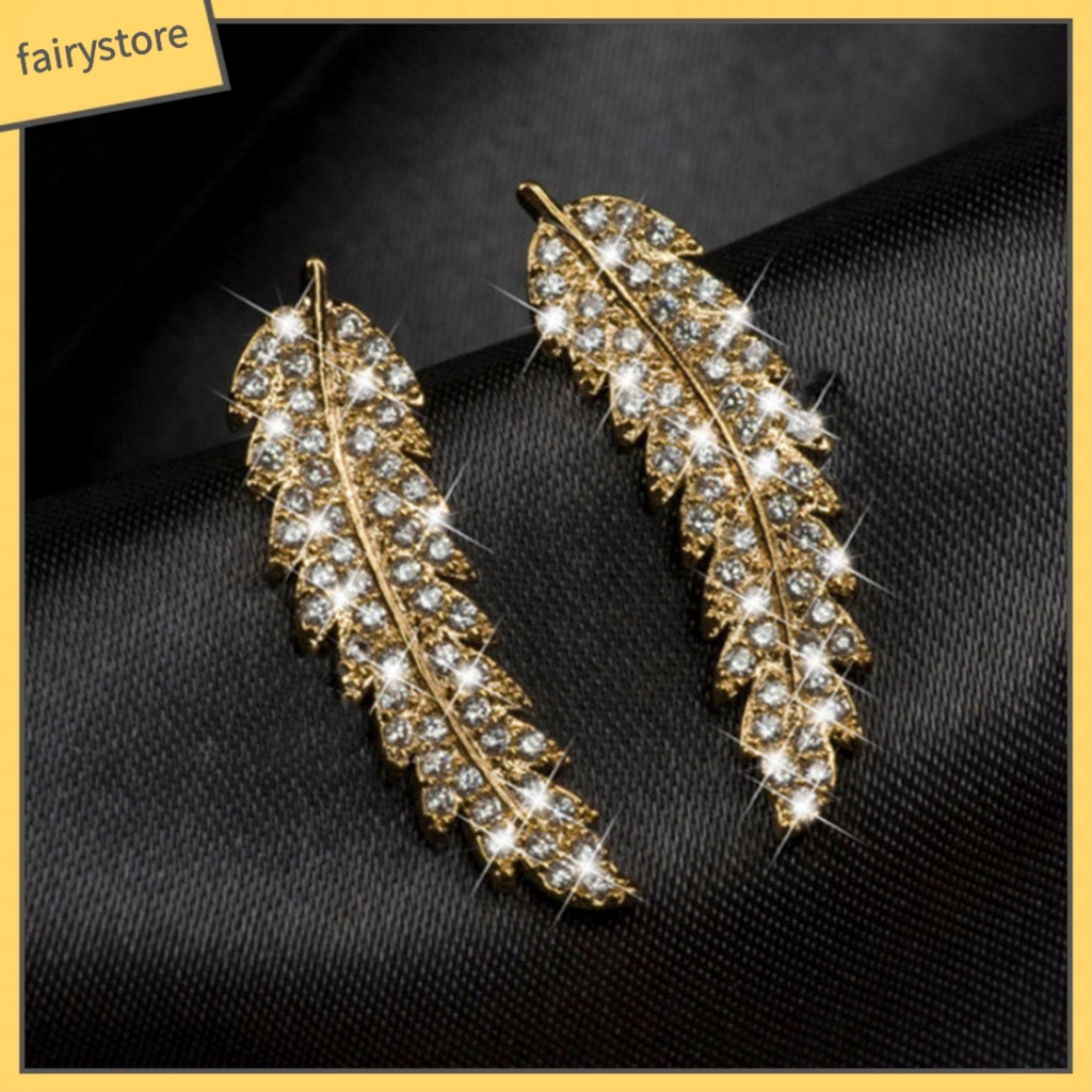 1 Đôi Bông Tai Hình Chiếc Lá Đính Đá Lấp Lánh Dành Cho Nữ