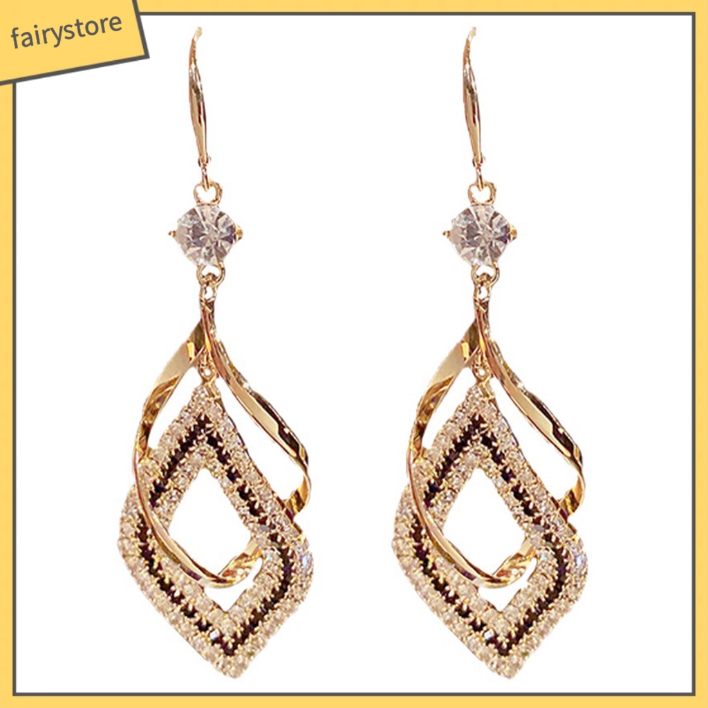 1 Đôi Bông Tai Hình Học Rỗng Đính Đá Sáng Bóng Phong Cách Vintage Dành Cho Nữ