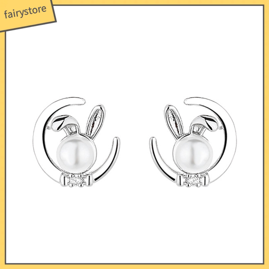 1 Đôi Bông Tai Hình Thỏ Mặt Trăng Mạ Điện Không Phai Sang Trọng Dành Cho Nữ