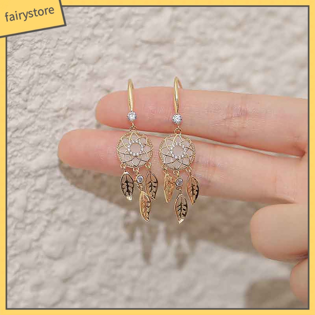 1 Cặp Bông Tai Hình Dreamcatcher Đính Đá Phối Tua Rua Thời Trang