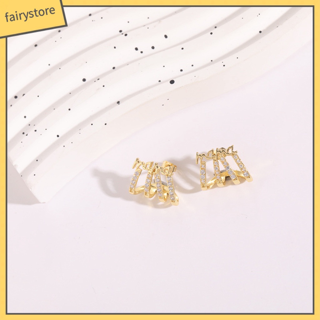 1 Đôi Bông Tai Hình Chữ Cái Đính Đá Chống Oxy Hóa Chống Rơi Lên Màu Nhanh 4 Chân Thời Trang Cho Nữ
