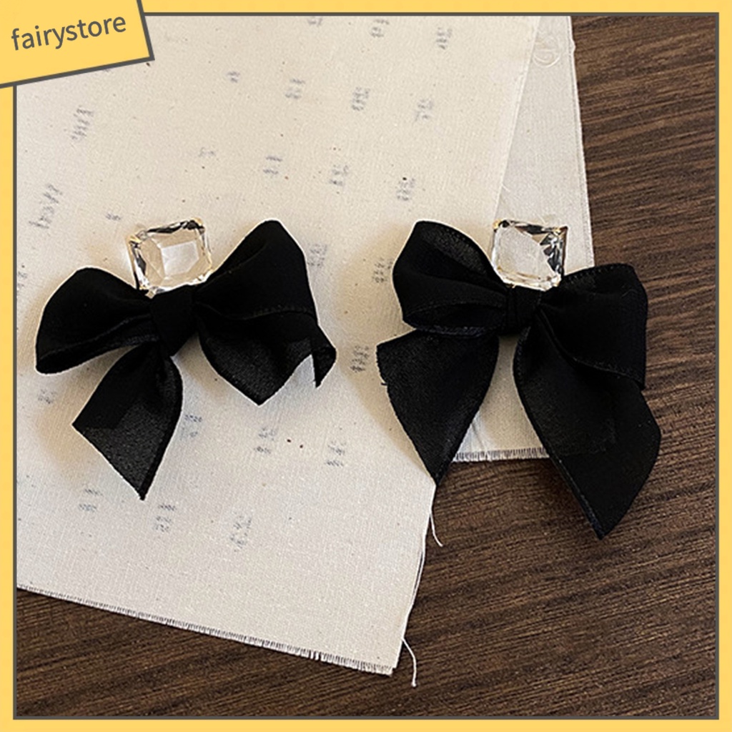 1 Đôi Bông Tai Dài Hình Nơ Bằng Vải Đính Đá Ngọt Ngào Dành Cho Nữ