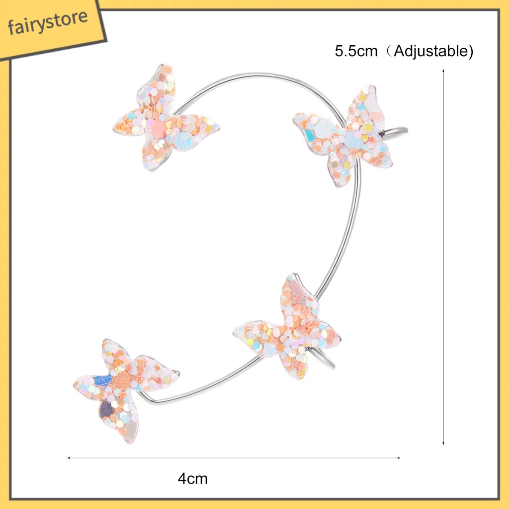 1 Khuyên Đeo Vành Tai Không Xỏ Lỗ Hình Bướm Đính Kim Sa Lấp Lánh
