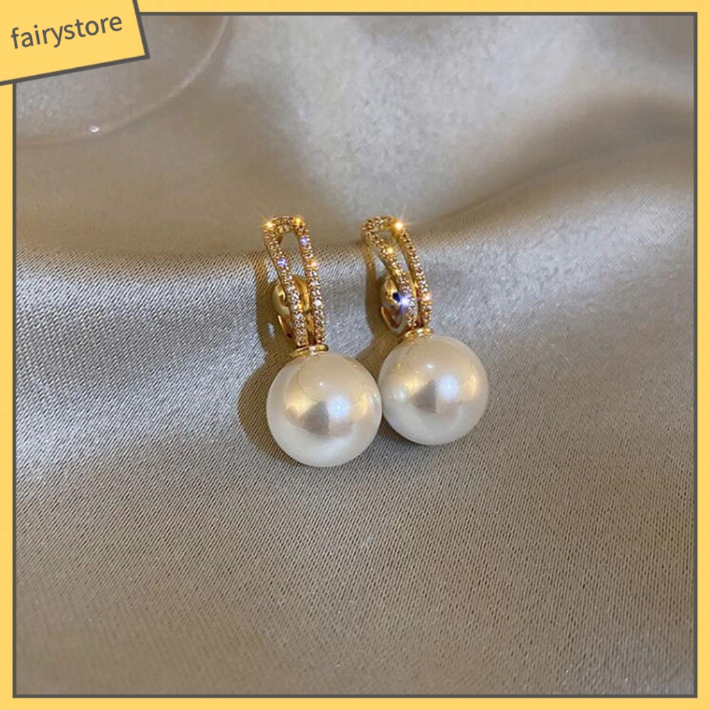 1 Đôi Bông Tai Đính Ngọc Trai Giả Độ Bóng Cao Chống Mài Mòn Thời Trang Cho Nữ