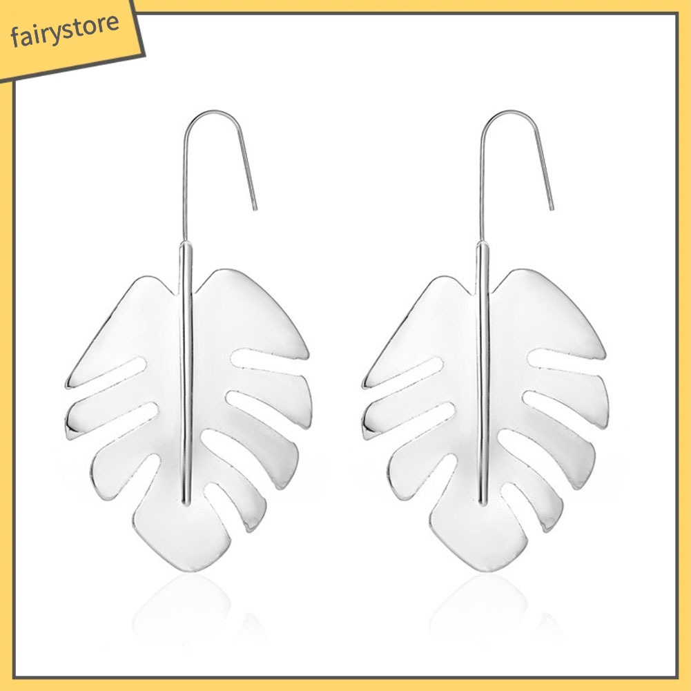 Bông Tai Hình Chiếc Lá Lớn Bằng Hợp Kim Thiết Kế Đục Lỗ Thời Trang Cho Nữ