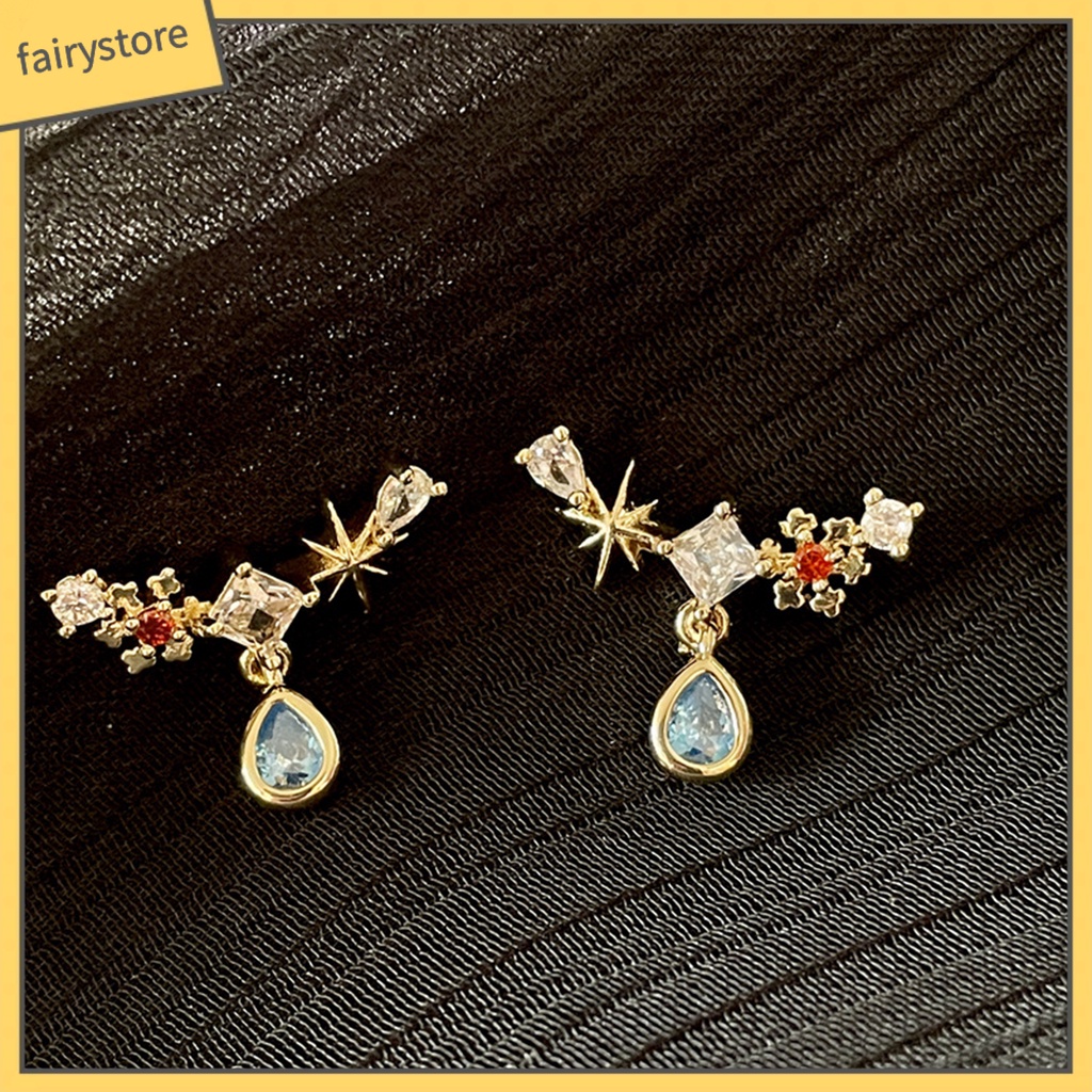 Vòng cổ / Bông Tai Đính Đá Zircon Hình Giọt Nước Màu Bạc / Xanh Dương Phong Cách Vintage Thời Trang Mùa Hè Cho Nữ