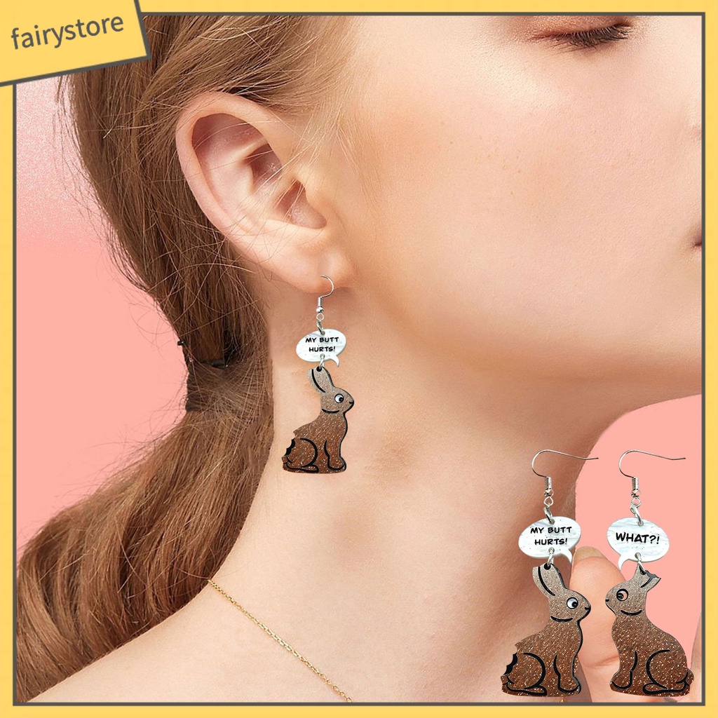 1 Đôi Bông Tai Hình Thỏ Hoạt Hình Bằng Acrylic Quyến Rũ