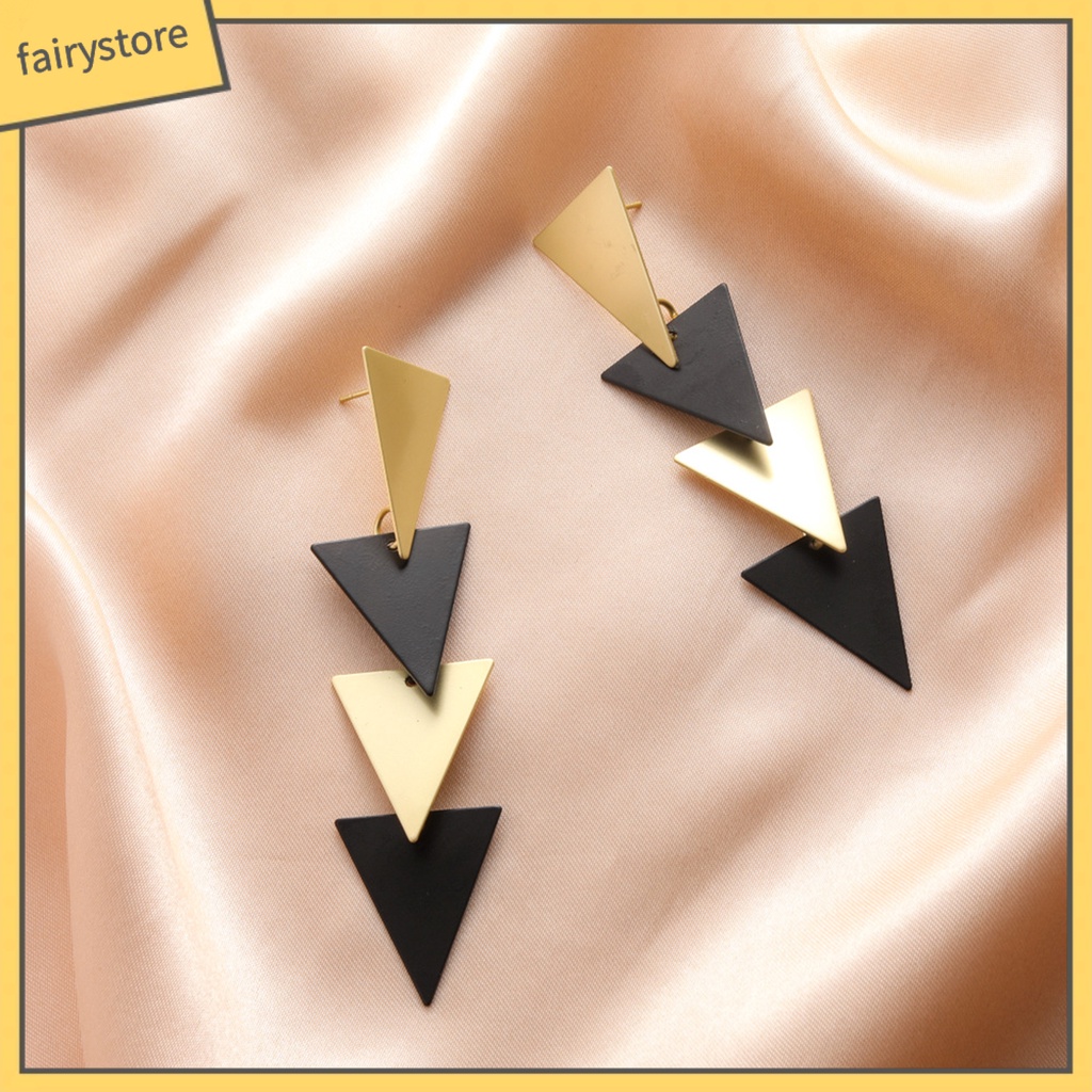 1 Đôi Bông Tai Hình Tam Giác Mạ Điện Nhiều Màu Thời Trang