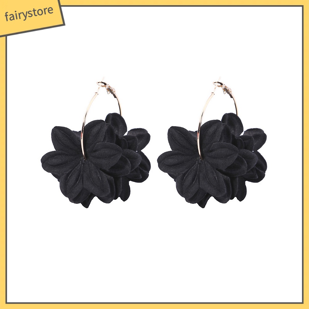 Bông Tai Hình Tròn Lớn Phối Mặt Hoa Thời Trang Cho Nữ