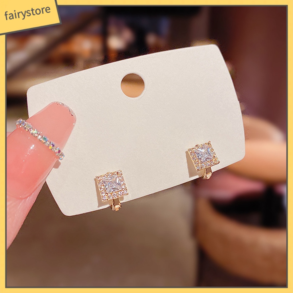 1 Cặp Bông Tai Đính Đá Hình Vuông Lấp Lánh Thời Trang Hàng Ngày