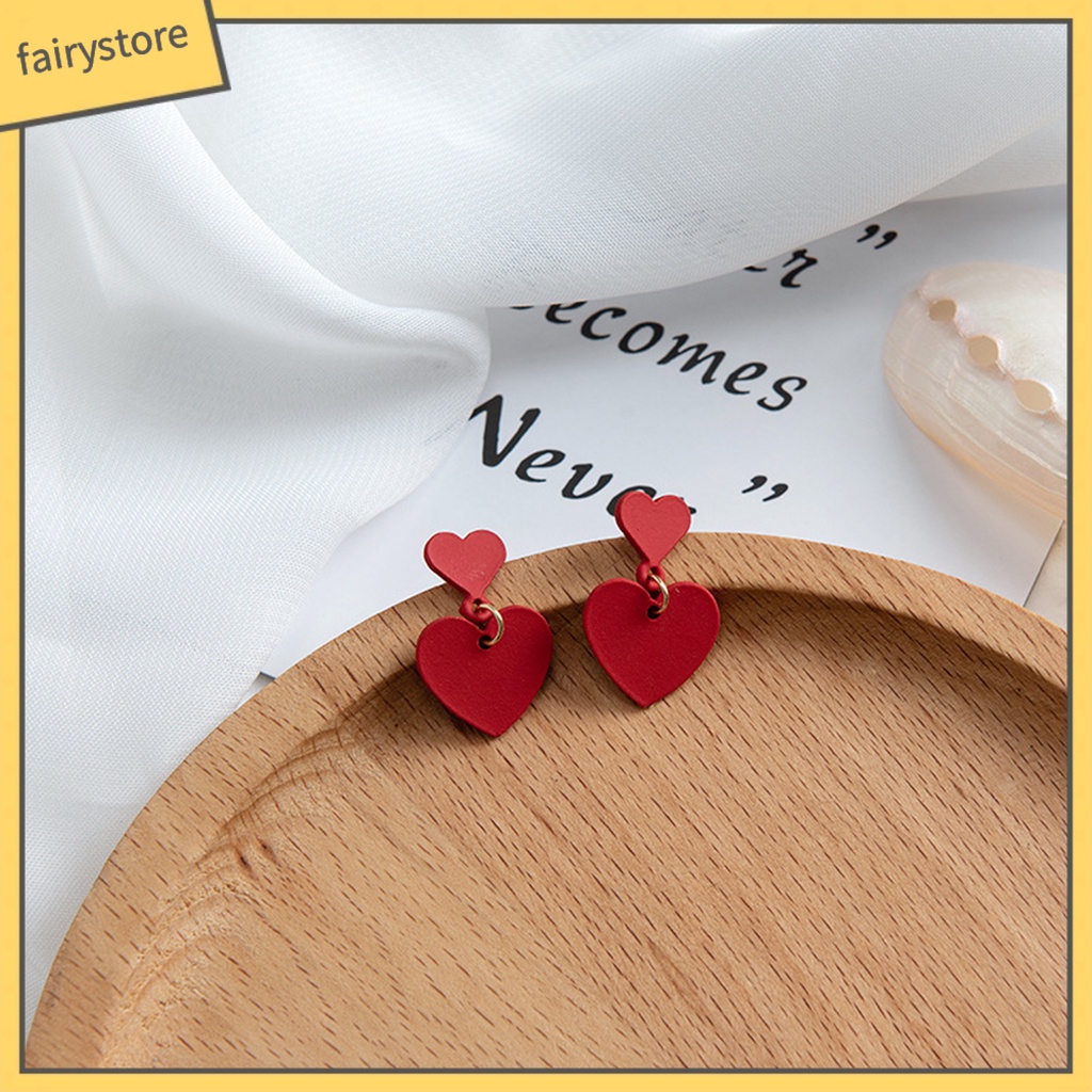 1 Đôi Bông Tai Hình Trái Tim Dáng Dài Hai Lớp Chống Mài Mòn Thời Trang Công Sở