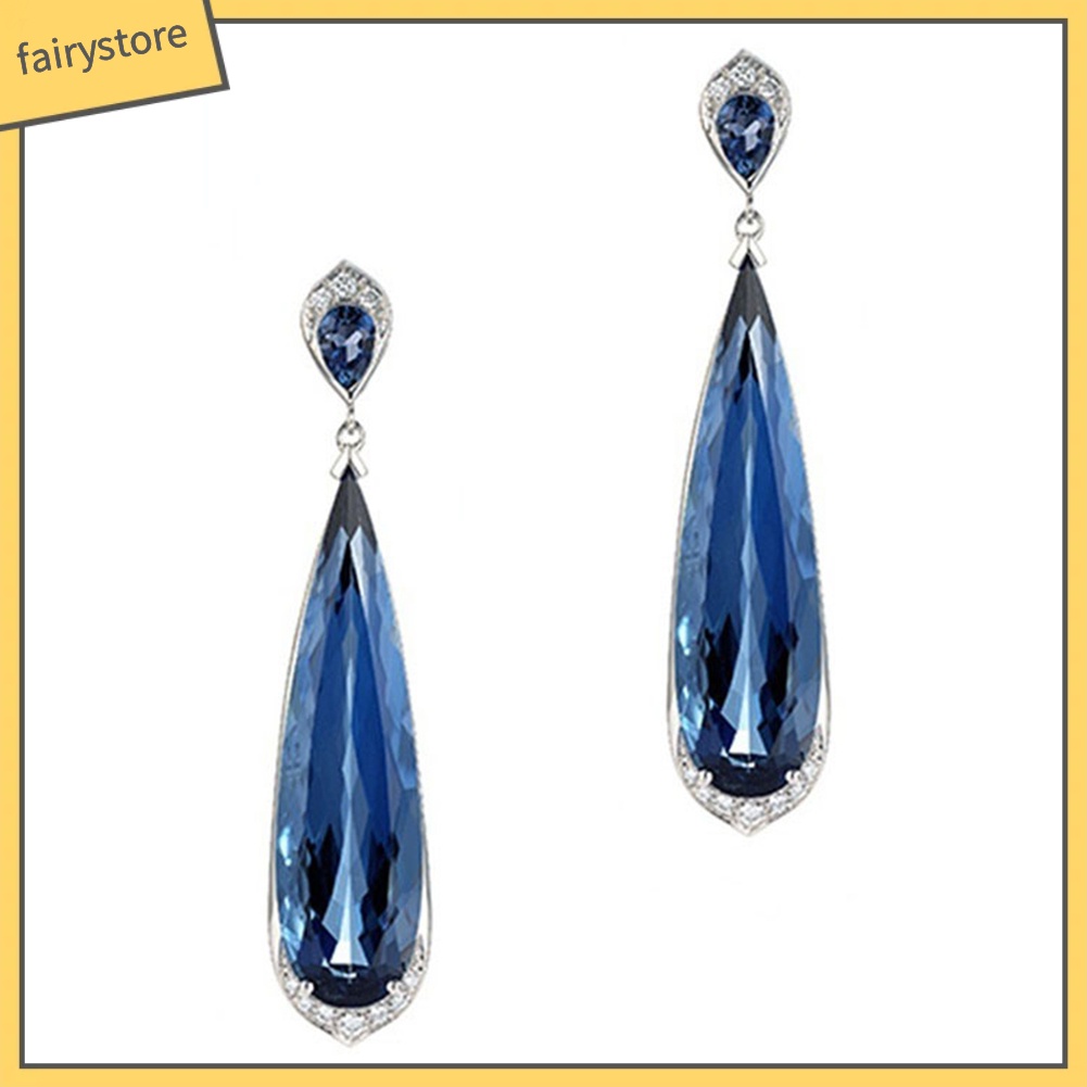 Bông Tai Hình Giọt Nước Đính Đá Sapphire Giả Thanh Lịch Cho Nữ