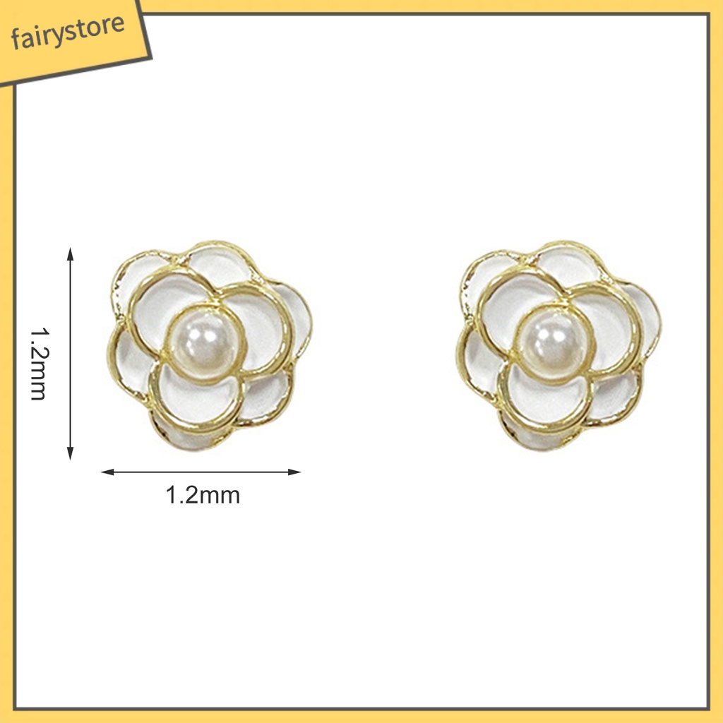 1 Đôi Bông Tai Hình Hoa Trà Đính Ngọc Trai Giả Phong Cách Hàn Quốc Dành Cho Nữ