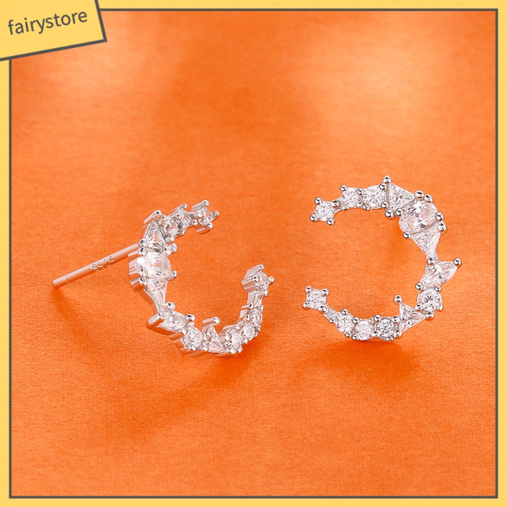 1 Đôi Bông Tai Bạc 925 Hình Mặt Trăng Đính Đá Zircon