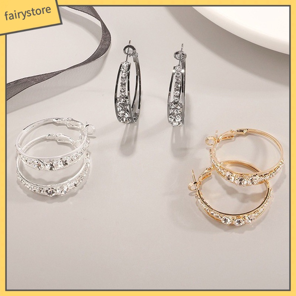 Bông Tai Tròn Đính Đá Lấp Lánh Quyến Rũ Dành Cho Nữ