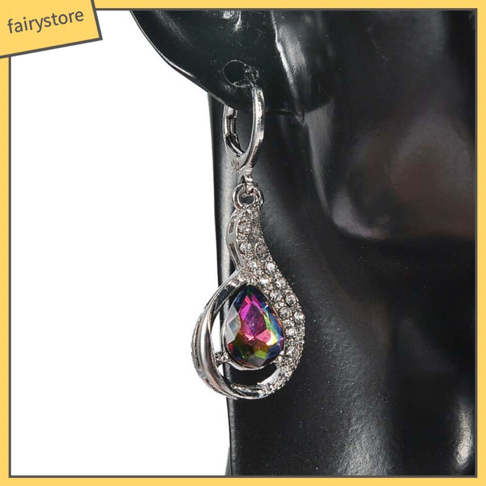 Bông Tai Hình Giọt Nước Đính Đá Màu Cầu Vồng Sáng Tạo Thời Trang Cho Nữ