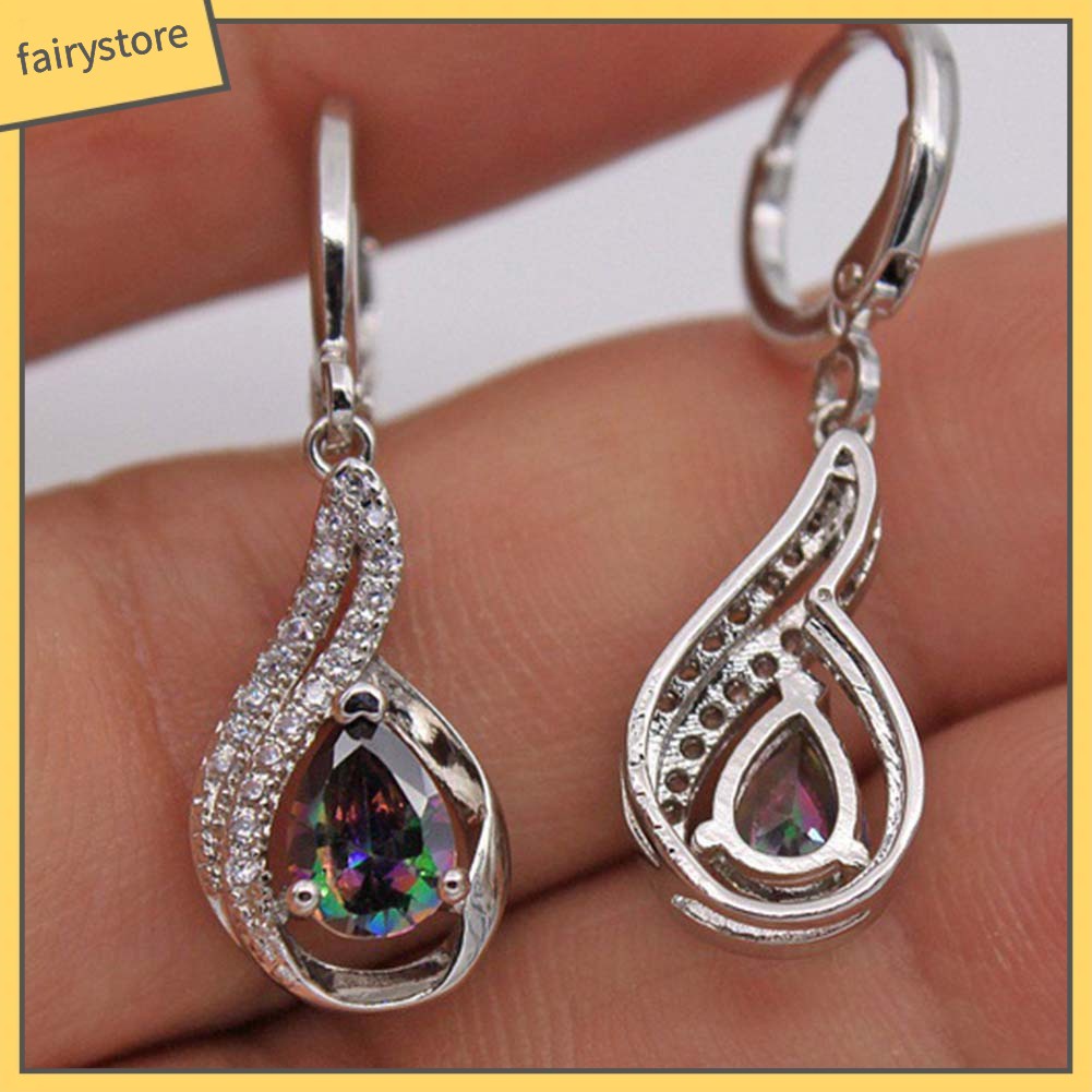 Bông Tai Hình Giọt Nước Đính Đá Màu Cầu Vồng Sáng Tạo Thời Trang Cho Nữ