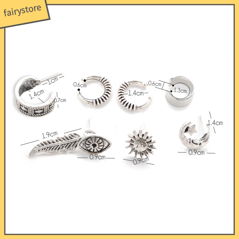 Bông Tai Dạng Kẹp Hình Mặt Trời / Lông Vũ Chạm Khắc Phong Cách Boho Punk Cổ Điển