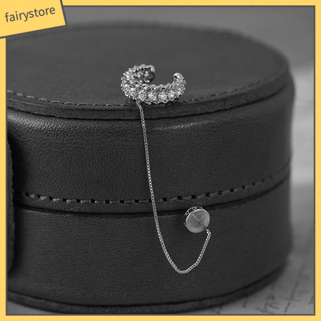 [FRO] 1 Bông Tai Kẹp Hình Khối Lập Phương Đính Đá Zircon Cổ Điển Tua Rua Trang Sức Dự Tiệc Cưới