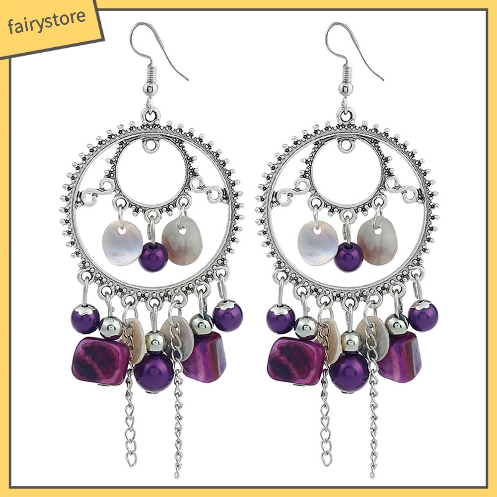 Bông Tai Tròn Đính Hạt Tua Rua Phong Cách Retro Dành Cho Nữ