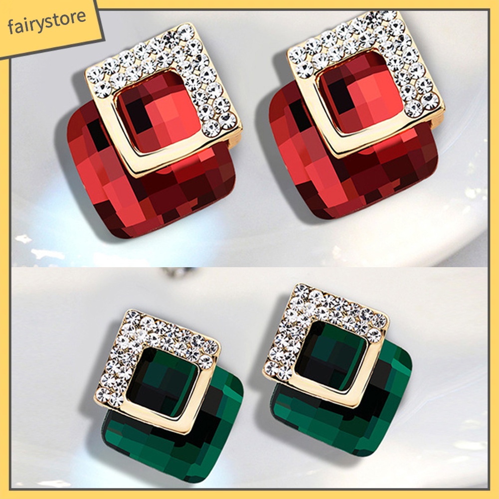 Đôi Khuyên Tai Vuông Đính Đá Thời Trang Cho Nữ