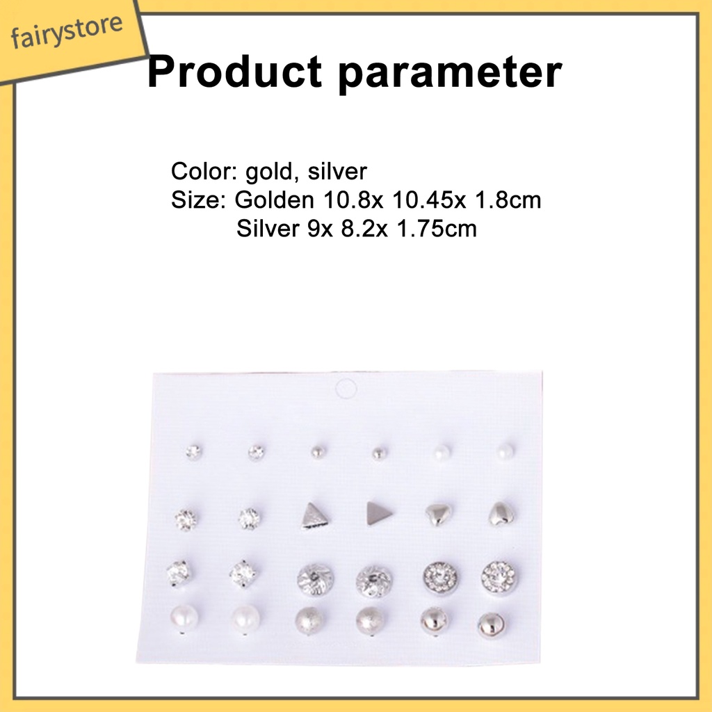 Set 12 Đôi Bông Tai Đính Đá Nhiều Kiểu Dáng Cho Nữ