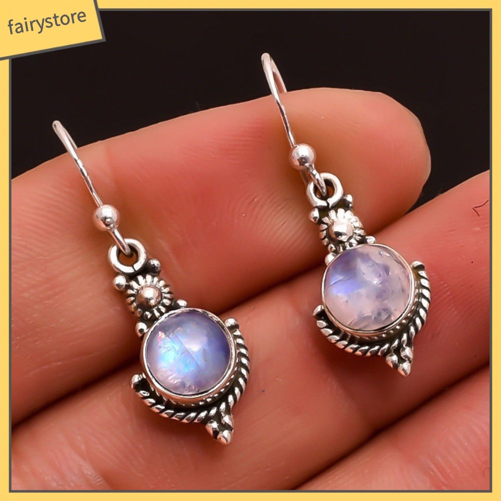 Bông Tai Hình Tròn Đính Đá Mặt Trăng Nhân Tạo Thời Trang Vintage Dành Cho Nữ