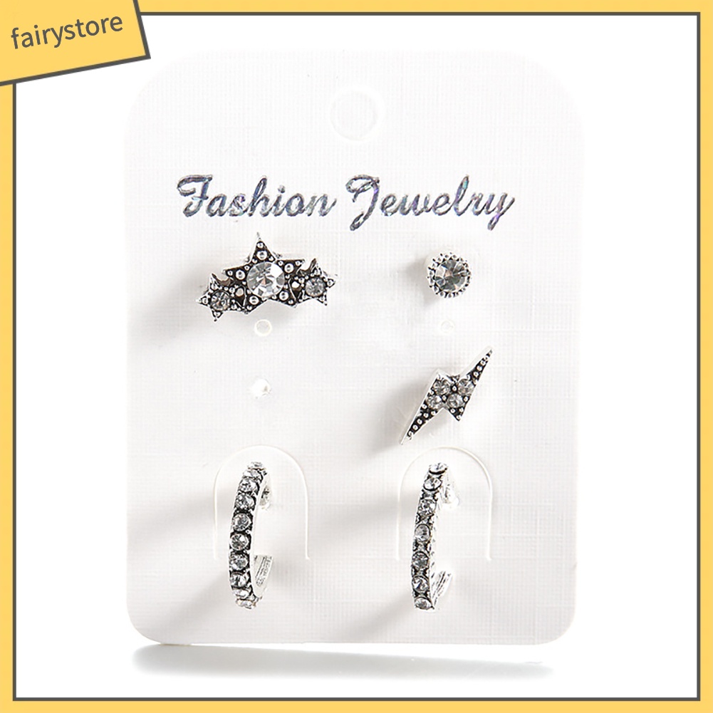 Set 5 Đôi Bông Tai Ngôi Sao Đính Đá Thời Trang Cho Nữ