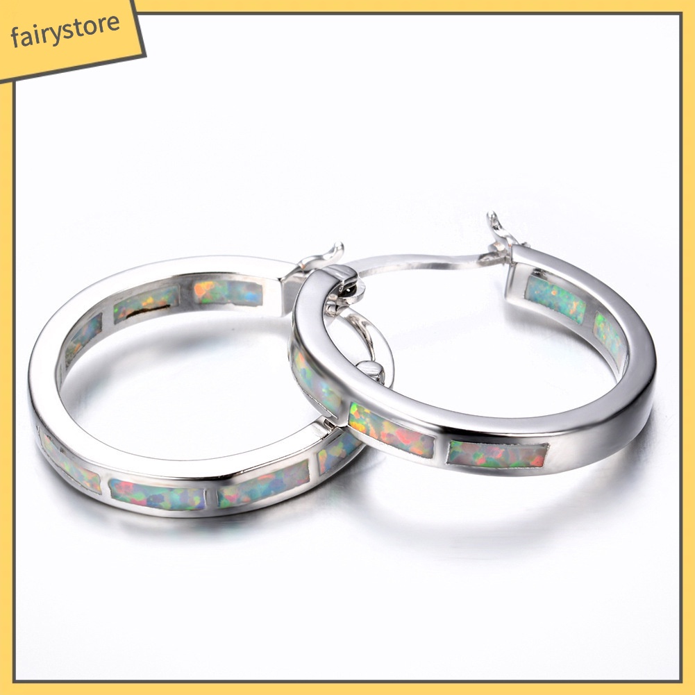 Bông Tai Tròn Dát Đá Opal Giả Nhiều Màu Thời Trang Cho Nữ