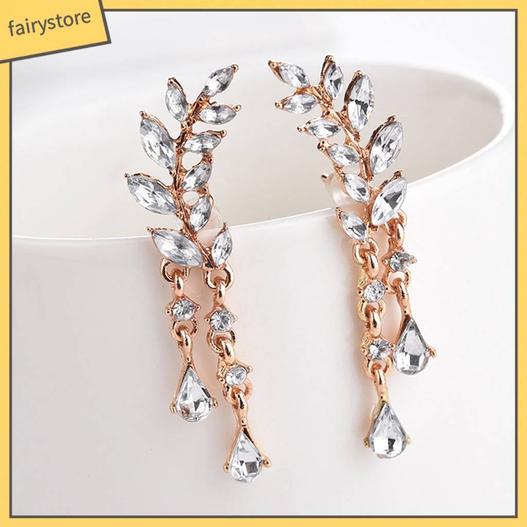 1 Đôi Bông Tai Hình Giọt Nước Đính Đá Lấp Lánh Dành Cho Cô Dâu