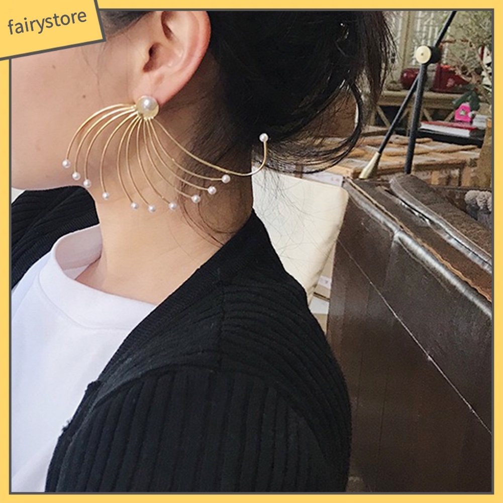 Bông Tai Hình Quạt Đính Ngọc Trai Giả [FRO] Thời Trang Dự Tiệc Cho Nữ