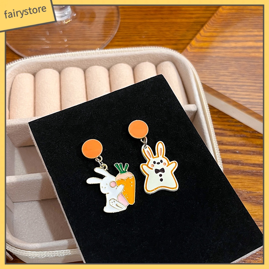1 Đôi Khuyên Tai Hợp Kim Không Gây Dị Ứng Hình Thỏ Cà Rốt Hoạt Hình Dễ Thương