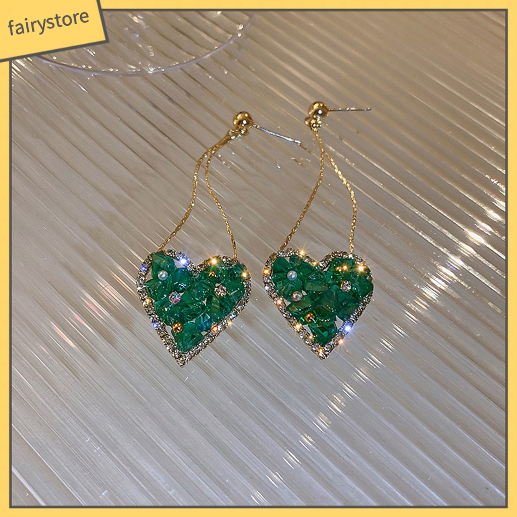 1 Đôi Bông Tai Hình Trái Tim Đính Pha Lê Lấp Lánh