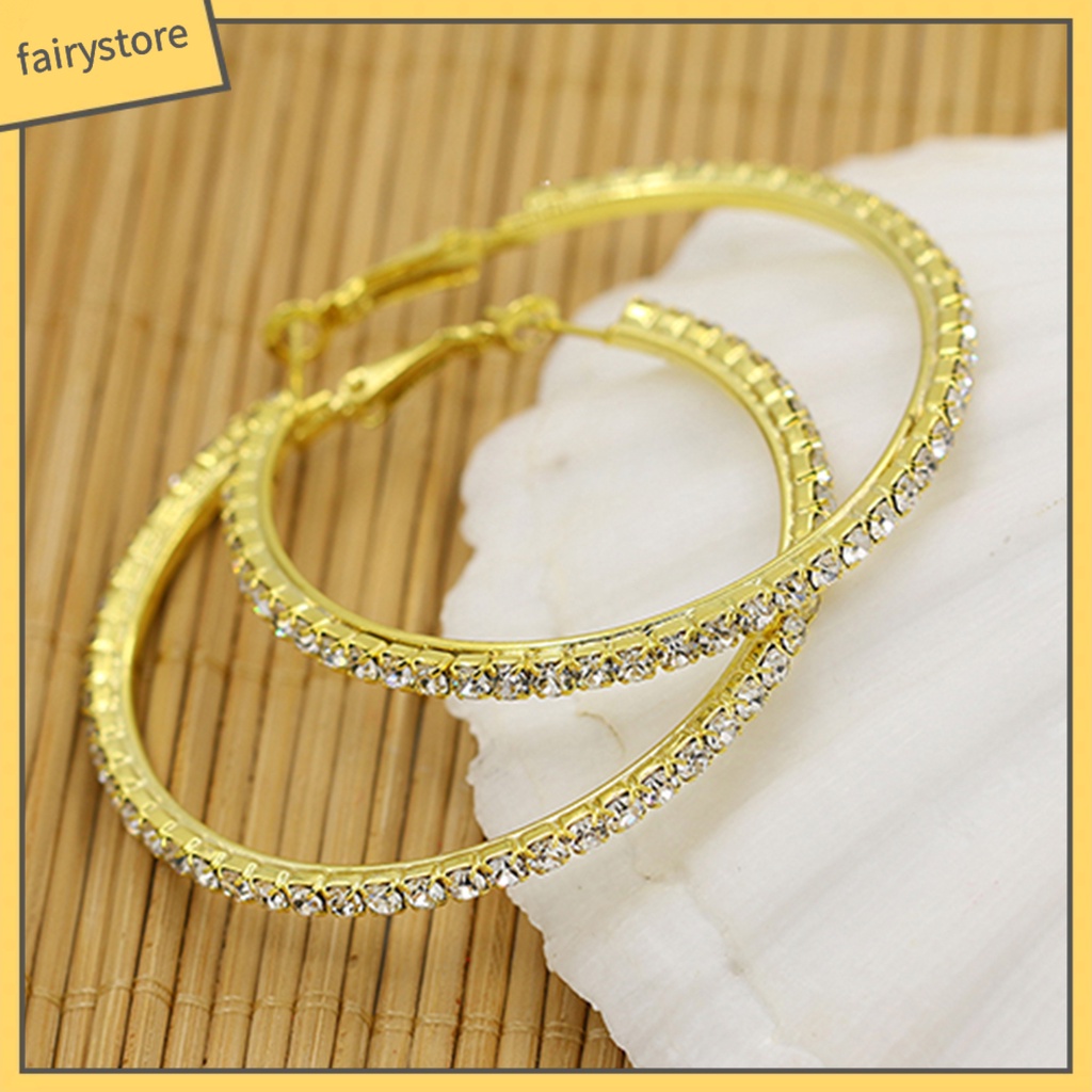 1 Đôi Bông Tai Hình Tròn Lớn Bằng Hợp Kim Đính Đá Dành Cho Nữ Sinh Nhật Kỷ Niệm