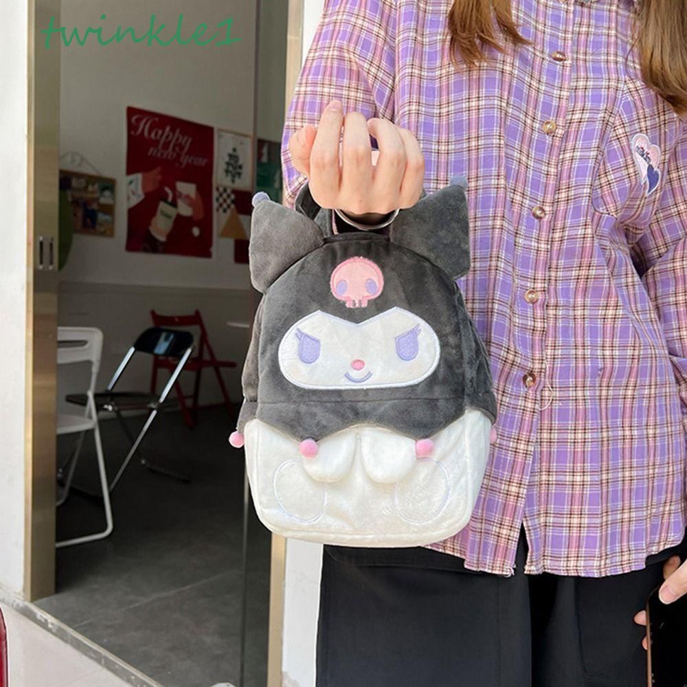 Túi Đựng Mỹ Phẩm Cầm Tay Họa Tiết Kuromi Hoạt Hình Melody Nhồi Bông Lấp Lánh Sức Chứa Lớn