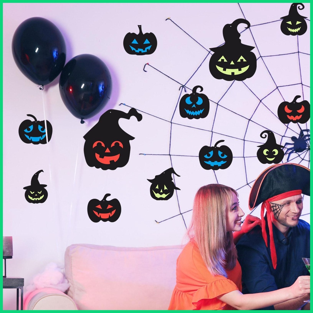 Bộ Sticker Dán Trang Trí Halloween Hình Bí Ngô Phát Sáng Chống Nước Dành Cho Trẻ Em