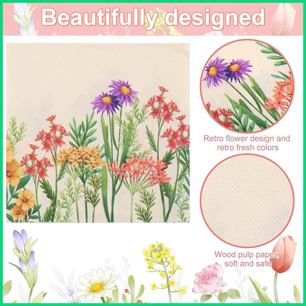 Bộ 20 Khăn Ăn Bằng Giấy Họa Tiết Hoa Thân Thiện Với Da Dùng Khi Đi Tắm / Làm Cocktail