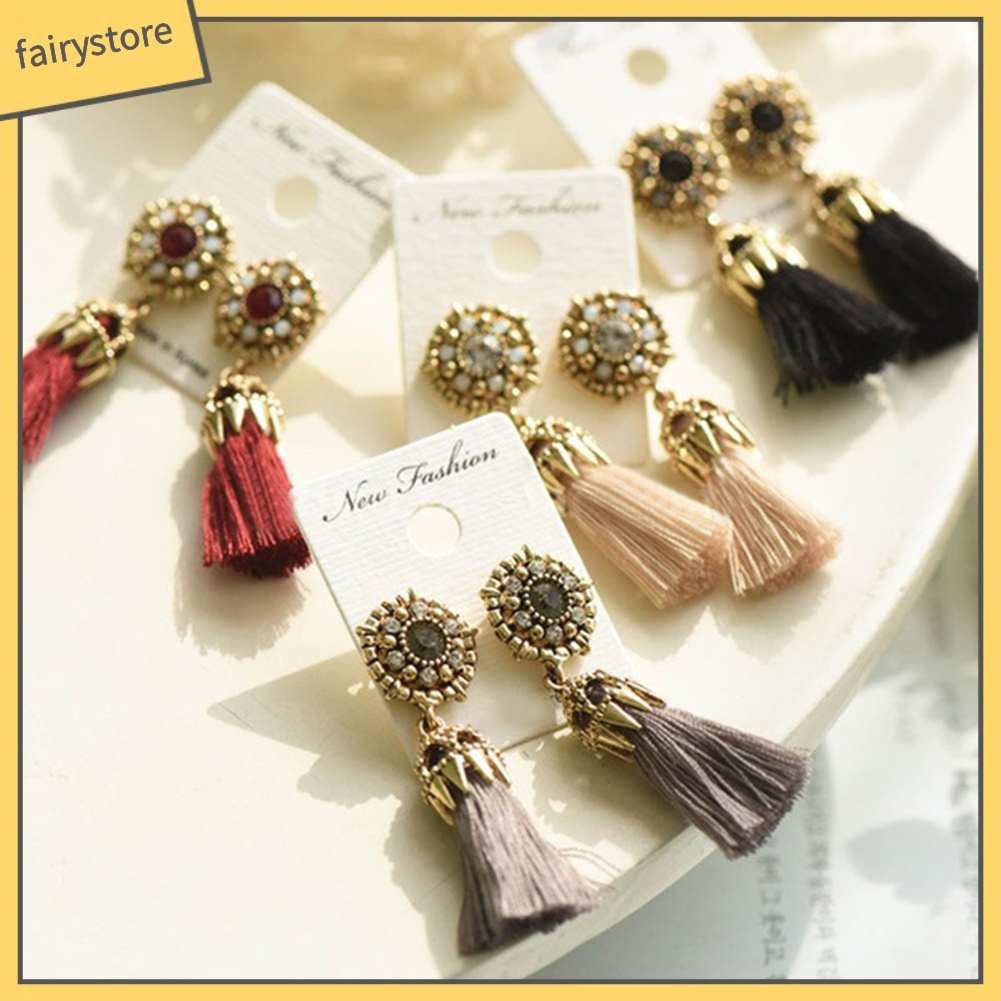 Bông Tai Dài Đính Đá Thời Trang Vintage Cho Nữ